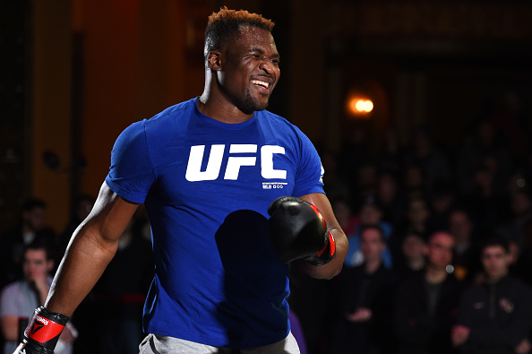 DETROIT, MI - NOVEMBER 29: Francis Ngannou of Cameroon holds an open training session for fans and media at the Fillmore on November 29, 2017 in Detroit, Michigan. (Photo by Josh Hedges/Zuffa LLC via Getty Images)