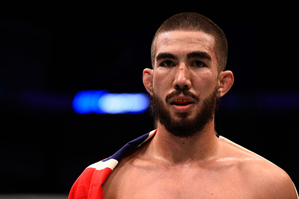 Louis Smolka celebrates his victory over Ben Nguyen in their flyweight bout during the UFC Fight Night event on July 13, 2016 at Denny Sanford Premier Center in Sioux Falls, South Dakota. (Photo by Jeff Bottari/Zuffa LLC)