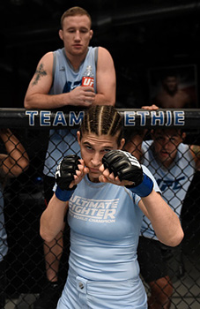 Modafferi enters the Octagon before facing <a href='../fighter/Sijara-Eubanks'>Sijara Eubanks</a> during The Ultimate Fighter on August 18, 2017 in Las Vegas, NV (Photo by Brandon Magnus/Zuffa LLC)“ align=“left“/>In a late change to <a href=