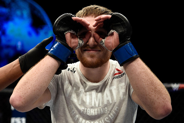 Brett Johns of Wales celebrates after his submission victory over Joe Soto in their bantamweight bout during the TUF Finale event inside Park Theater on December 01, 2017 in Las Vegas, Nevada. (Photo by Jeff Bottari/Zuffa LLC)