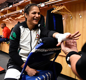 Cynthia Calvillo gets her hands wrapped backstage during UFC 210 on April 8, 2017 in Buffalo, NY. (Photo by Jeff Bottari/Zuffa LLC)