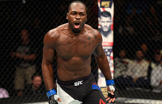 Brunson celebrates his knockout victory over Uriah Hall during the UFC Fight Night event on September 17, 2016 in Hidalgo, TX. (Photo by Josh Hedges/Zuffa LLC)