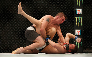 Darren Elkins (top) punches <a href='../fighter/Chas-Skelly'>Chas Skelly</a> during the UFC 196 on March 5, 2016 in Las Vegas, Nevada. (Photo by Christian Petersen/Zuffa LLC)“ align=“left“/> month transition. You don’t know how much power you’re gonna bring, how strong you’re gonna be, or how it’s gonna affect your cardio. That’s always in the back of your head, I don’t care who you are. The first one’s the hardest one to make too, so I’m sure it’s going to be a hard cut for him.”</p><p>Plus, “The Menace” is fighting at home in St. Louis, another added distraction that Elkins is well aware of.</p><p>“Fighting at home is awesome, but there’s always more pressure on you,” he said. “You’ve got more people calling you, more things you’ve gotta do, so fighting in your hometown is definitely gonna add a lot more pressure. I prefer fighting a guy in their hometown.”</p><p>That sounds like Han Solo all right. And never tell him the odds, because when the Octagon door shuts, he can turn a favorite into an underdog in the space of 15 minutes.</p><p>“My cardio and my pressure is phenomenal, and I got the chin,” Elkins said. “Most people think it’s gonna be a one punch knockout and when they land that punch, I’m still standing there in your face coming at you, and I’m not even fazed by it. That really messes with somebody’s mentality. They’re not used to seeing that, and no matter what they throw at me, I’ll keep coming. And when they get tired, it’s all me.”</p></div><footer><div class=