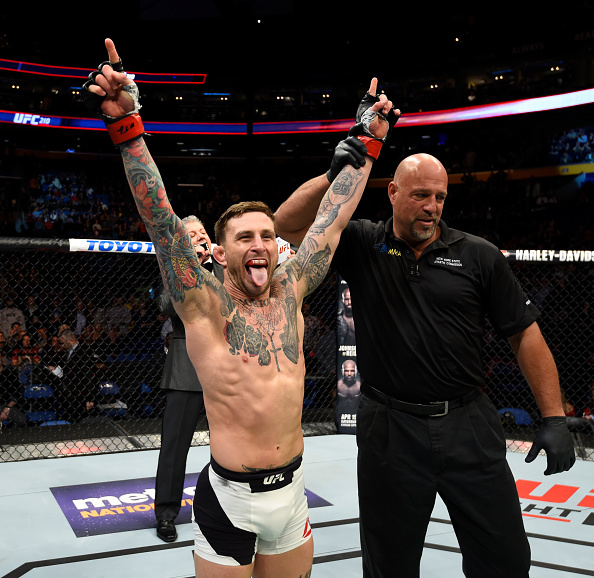 Gillespie celebrates his knockout victory over Andrew Holbrook at UFC 210 on April 8, 2017 in Buffalo, NY. (Photo by Josh Hedges/Zuffa LLC)