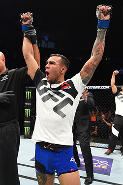 Fili celebrates after defeating Hacran Dias during the UFC Fight Night event on October 1, 2016 in Portland, OR. (Photo by Josh Hedges/Zuffa LLC)