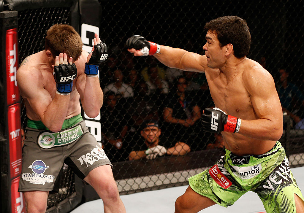 Machida punches CB Dollaway during the UFC Fight Night event on December 20, 2014 in Barueri, Brazil. (Photo by Josh Hedges/Zuffa LLC/Zuffa LLC via Getty Images)