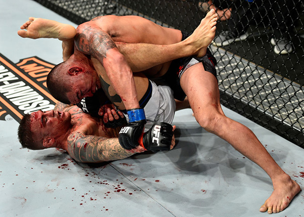 Anthony Pettis controls the body of Dustin Poirier during the <a href='../event/UFC-Silva-vs-Irvin'>UFC Fight Night </a>event on November 11, 2017 in Norfolk, VA. (Photo by Brandon Magnus/Zuffa LLC)“/>On paper, Dustin Poirier vs Anthony Pettis was an old school throwback to the WEC days, and in reality, it lived up to all those expectations as these world-class veteran lightweights went after it like two hungry kids trying to get a UFC contract. And while the bout reached an anti-climactic finish when a rib injury ended Pettis’ night in the third round, those 12 minutes and eight seconds provided more action than a handful of five-rounders.</p><p><strong>5 – <a href=