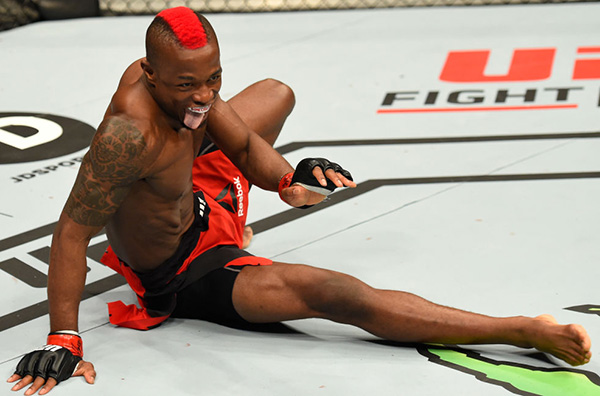Marc Diakiese celebrates his knockout victory over Teemu Packalen during the UFC Fight Night event on March 18, 2017 in London, England. (Photo by Josh Hedges/Zuffa LLC)