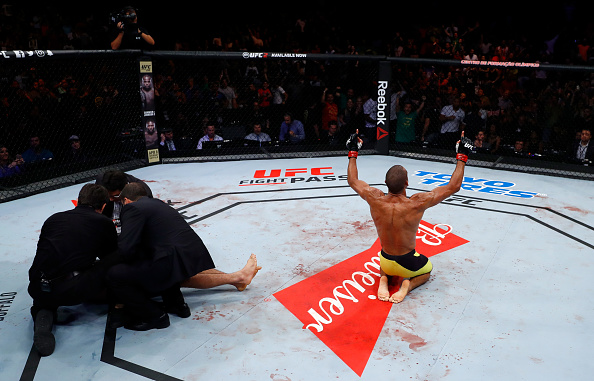 Edson Barboza celebrates after his knockout victory over Beneil Dariush during the UFC Fight Night on March 11, 2017 in Fortaleza, Brazil. (Photo by Buda Mendes/Zuffa LLC)