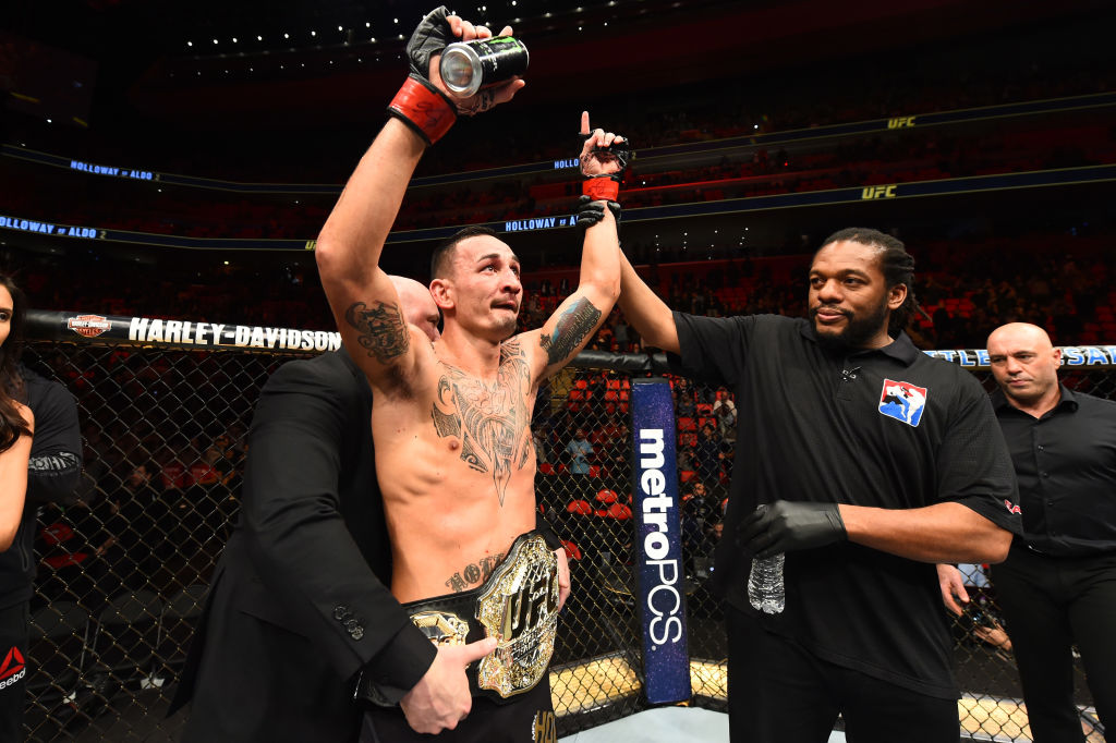 <a href='../fighter/Max-Holloway'>Max Holloway</a> celebrates his victory over <a href='../fighter/Jose-Aldo'>Jose Aldo</a> in their rematch fight at UFC 218″ align=“center“/><br /><strong>1 – Max Holloway</strong><br />In a year in which any of the top five on this list could have snagged the top spot, I made the tough call to name Mr. Holloway the Highly Unofficial UFC Fighter of the Year for 2017. Winner of a pair of fights over Jose Aldo that established him as the top 145-pounder in the sport, it was the method of the Hawaiian’s wins that impressed and the reality that those victories came over the best featherweight in history, one whose only bad night in the pre-Holloway decade was against <a href=