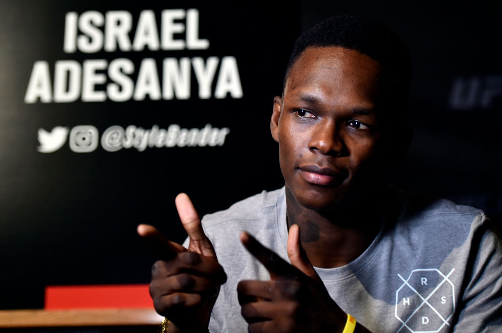  Israel Adesanya interacts with media during the UFC 221 Ultimate Media Day at Hyatt Regency on February 8, 2018 in Perth, Australia. (Photo by Jeff Bottari/Zuffa LLC)