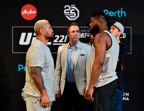 PERTH, AUSTRALIA - FEBRUARY 07: (L-R) <a href='../fighter/mark-hunt'>Mark Hunt</a> of New Zealand and <a href='../fighter/Curtis-Blaydes'>Curtis Blaydes</a> face off during the UFC 221 Press Conference at Perth Arena on February 7, 2018 in Perth, Australia. (Photo by Jeff Bottari/Zuffa LLC/Zuffa LLC via Getty Images)“ align=“center“/><br />Mark Hunt wasn’t supposed to be here.<p>I don’t say that in a Dante Hicks working the Sunday shift at the Quick Stop when he’s supposed to be playing road hockey kind of way, but simply as a statement of fact.</p><p>After Hunt’s contract was acquired as part of the company’s purchase of PRIDE, the UFC was ready to buy out the remaining fights on his deal and allow the knockout artist to pursue employment elsewhere. At the time, Hunt was in the midst of a five-fight losing streak that dropped his record to 5-6 overall, and while he’d shared the ring with and held victories over some of the most iconic fighters of the time, he was in his mid-30s and streaking in the wrong direction.</p><p>But Hunt wanted to keep fighting, wanted to compete inside the famed Octagon and after losing his promotional debut at <a href=