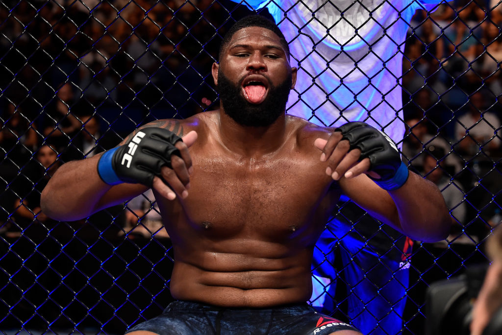 PERTH, AUSTRALIA - FEBRUARY 11: Curtis Blaydes celebrates after his win over Mark Hunt in their heavyweight bout during the UFC 221 event at Perth Arena on February 11, 2018 in Perth, Australia. (Photo by Jeff Bottari)