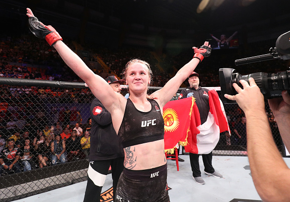 BELEM, BRAZIL - FEBRUARY 03: Valentina Shevchenko of Kyrgyzstan celebrates her victory over Priscila Cachoeira of Brazil in their women's flyweight bout during the <a href='../event/UFC-Silva-vs-Irvin'><a href='../event/UFC-Silva-vs-Irvin'>UFC Fight Night </a></a>event at Mangueirinho Arena on February 03, 2018 in Belem, Brazil. (Photo by Buda Mendes/Zuffa LLC/Zuffa LLC via Getty Images)“ align=“center“/></p><p><a href=