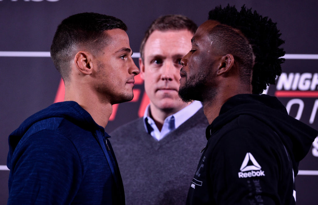 Duquesnoy and Terrion Ware face off during the Media Day in Glaziers Hall on March 15, 2018 in London, England. (Photo by Brandon Magnus/Zuffa LLC)