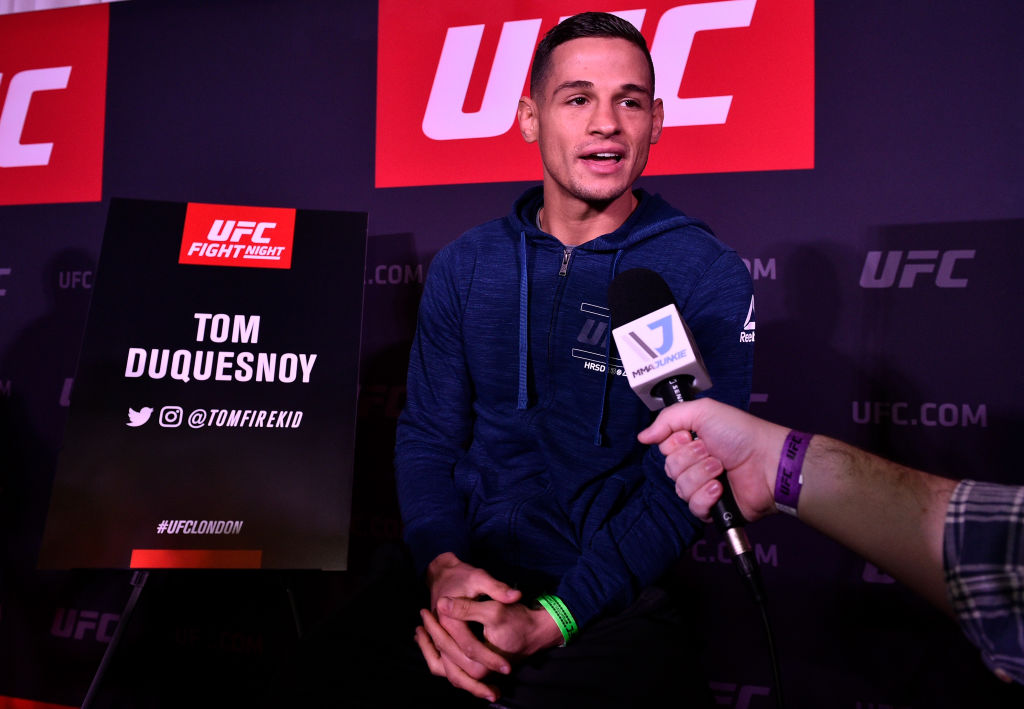 Tom Duquesnoy speaks to the media during Media Day in Glaziers Hall on March 15, 2018 in London, England. (Photo by Brandon Magnus/Zuffa LLC)
