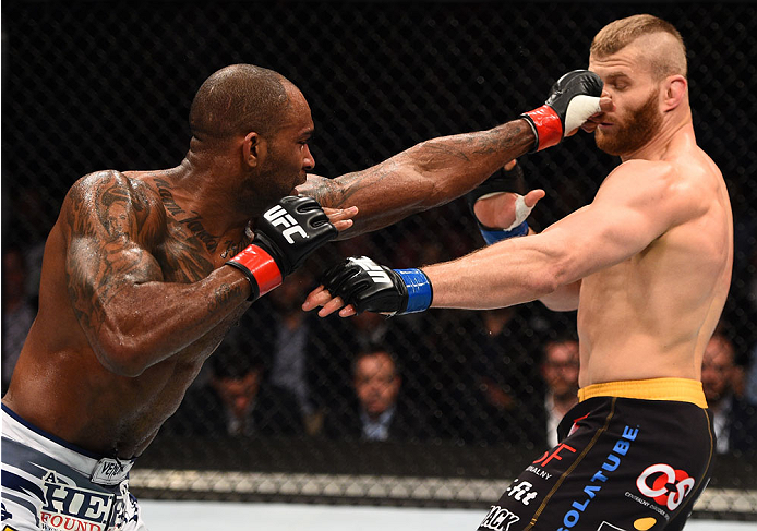 Jimi Manuwa punches Jan Blachowicz during the UFC Fight Night event on April 11, 2015 in Krakow, Poland. (Photo by Jeff Bottari/Zuffa LLC)