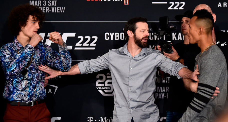 Opponents <a href='../fighter/Sean-O-Malley'>Sean O’Malley</a> (L) and Andre Soukhamthath are separated by UFC matchmaker Sean Shelby (C) as they face off for media during the UFC 222 <a href='../event/Ultimate-Brazil'>Ultimate </a>Media Day on March 1, 2018 in Las Vegas, NV. (Photo by Jeff Bottari/Zuffa LLC)“ align=“left“/>What makes it sweeter for the 29-year-old is that he’s had a rough road to get here, not just in fighting, but in life, and that warrior spirit has been in him for a long time.</p><p>“I grew up in the inner city, my parents worked hard for everything they had and I also worked for everything I had,” Soukhamthath said. “So I’m very comfortable fighting. I would get into fights trying to defend myself a lot of times and I think that’s where it comes from. There were times when I had to fight for my bike, when I had to defend myself from getting bullied and getting challenged. I’ve been in a lot of fights before I even started professionally, and it makes it real comfortable for me. It doesn’t scare me.”</p><p>In a lot of cases, though, being willing to fight is not enough, and as Soukhamthath waited and waited for the call to the UFC, he soon realized that waiting was the problem.</p><p>“I was waiting for the call,” he said. “And once I found out that you had to go out and get it and make things happen, I changed as a person and as a professional fighter. If you want to fight for the biggest organization in the world, you can’t just wait for it to come to you. Maybe it did for some people, but for guys like me, I got nothing handed to me so I had to go out and fight the best guys on the regional scene.”</p><p>The call then came in 2017, and while he dropped split decisions to <a href=