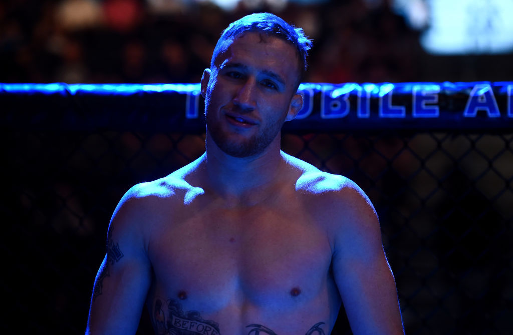 LAS VEGAS, NV - JULY 07: Justin Gaethje enters the Octagon before facing Michael Johnson after their lightweight bout during The Ultimate Fighter Finale at T-Mobile Arena on July 7, 2017 in Las Vegas, Nevada. (Photo by Brandon Magnus/Zuffa LLC/Zuffa LLC via Getty Images)