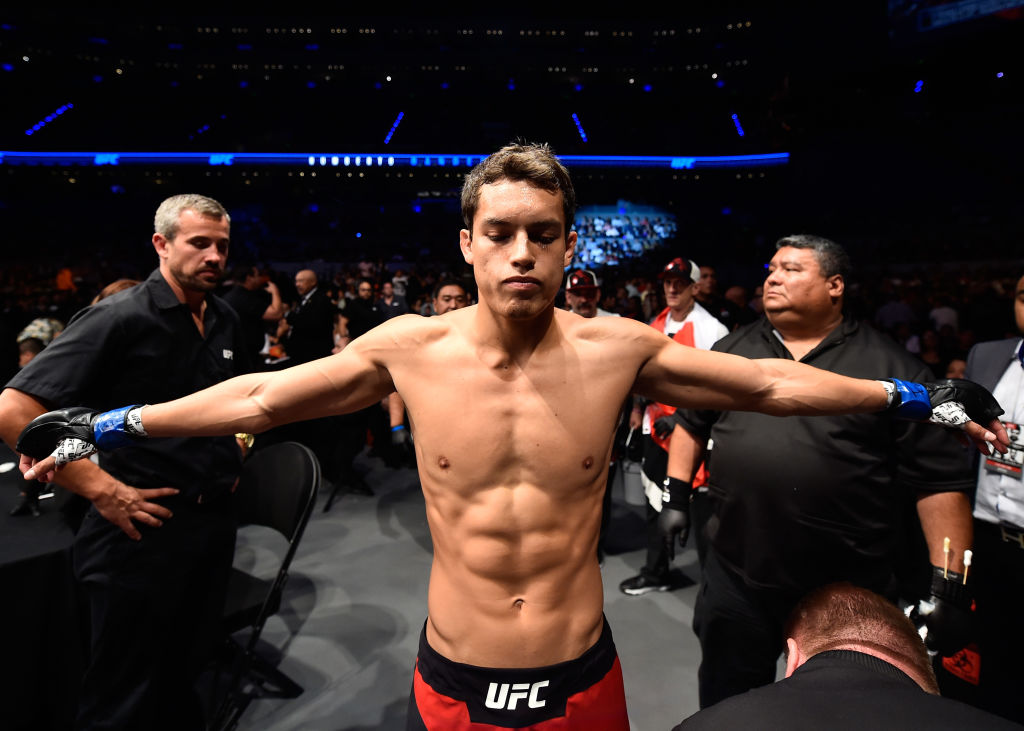 MEXICO CITY, MEXICO - AUGUST 05: Humberto Bandenay of Peru enters the Octagon before facing Martin Bravo of Mexico in their lightweight bout during the <a href='../event/UFC-Silva-vs-Irvin'>UFC Fight Night </a>event at Arena Ciudad de Mexico on August 5, 2017 in Mexico City, Mexico. (Photo by Jeff Bottari/Zuffa LLC/Zuffa LLC via Getty Images)“ align=“center“/><p>On Saturday, he starts again, facing <a href=