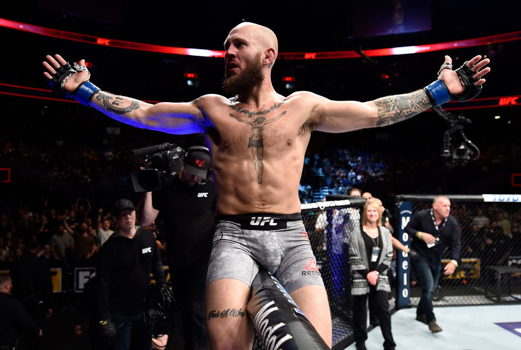 ORLANDO, FL - FEBRUARY 24: <a href='../fighter/Brian-Kelleher'>Brian Kelleher</a> celebrates after the conclusion of his bantamweight bout against <a href='../fighter/Renan-Barao'>Renan Barao</a> of Brazil during the <a href='../event/UFC-Silva-vs-Irvin'>UFC Fight Night </a>event at Amway Center on February 24, 2018 in Orlando, Florida. (Photo by Jeff Bottari/Zuffa LLC/Zuffa LLC via Getty Images)“ align=“center“/></div><div readability=