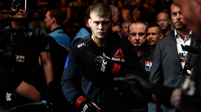 PERTH, AUSTRALIA - FEBRUARY 11: Jake Matthews of Australia prepares to enter the Octagon before facing Li Jingliang of China in their welterweight bout during the UFC 221 event at Perth Arena on February 11, 2018 in Perth, Australia. (Photo by Jeff Bottari/Zuffa LLC via Getty Images)