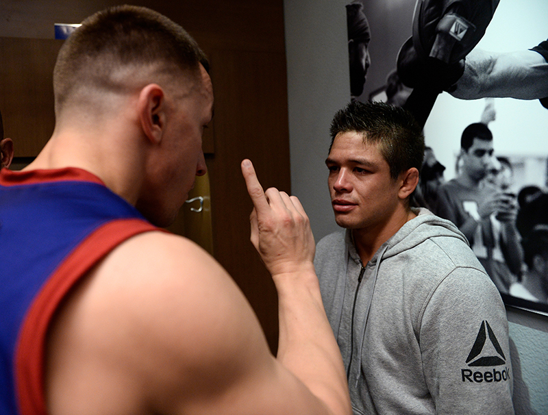 Allan Zuniga reacts after being notified his opponent was unable to fight. (Photo by Brandon Magnus)