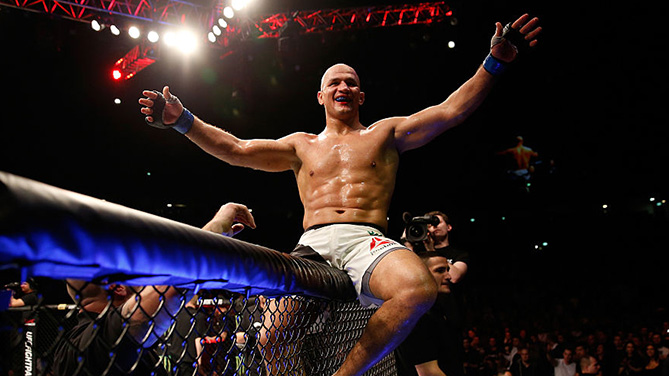 Dos Santos celebrates his victory over Ben Rothwell on April 10, 2016 in Zagreb, Croatia. (Photo by Srdjan Stevanovic/Zuffa LLC)