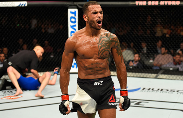 GLASGOW, SCOTLAND - JULY 16: (R-L) <a href='../fighter/danny-roberts'>Danny Roberts</a> of England celebrates his victory over <a href='../fighter/bobby-nash'>Bobby Nash</a> in their welterweight bout during the <a href='../event/UFC-Silva-vs-Irvin'>UFC Fight Night </a>event at the SSE Hydro Arena Glasgow on July 16, 2017 in Glasgow, Scotland. (Photo by Josh Hedges/Zuffa LLC/Zuffa LLC via Getty Images)“ align=“center“/><br />It was the perfect night for Danny Roberts. Fighting at home in England, the Liverpool welterweight needed just over two minutes to make <a href=