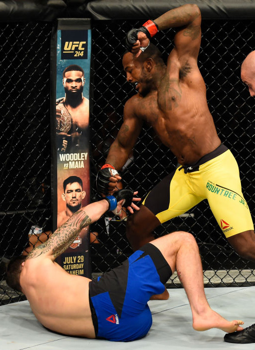 Rountree punches <a href='../fighter/paul-craig'>Paul Craig</a> during the <a href='../event/UFC-Silva-vs-Irvin'>UFC Fight Night </a>event on July 16, 2017 in Glasgow, Scotland. (Photo by Josh Hedges/Zuffa LLC)“ align=“right“/>At this time last year, Rountree was about to even his UFC record up at 2-2 with a second consecutive knockout win, this one over Paul Craig. And while he dropped a subsequent decision to <a href=