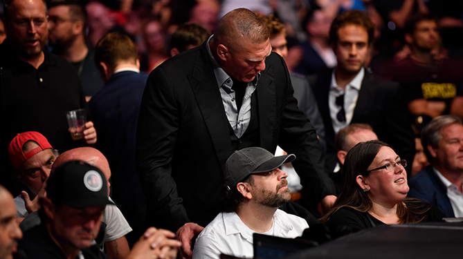 Brock Lesnar about to ask UFC 3 BeTheBoss contest winner John Farmer if he will move over a seat at UFC 226