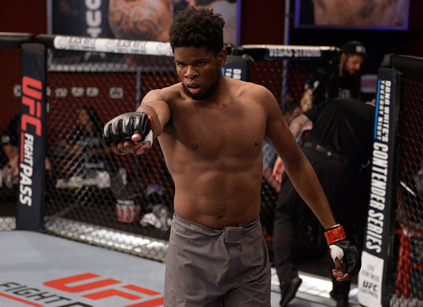 LAS VEGAS, NV - AUGUST 07: <a href='../fighter/Kennedy-Nzechukwu'>Kennedy Nzechukwu</a> celebrates after his TKO victory over <a href='../fighter/Dennis-Bryant'>Dennis Bryant</a> in their light heavyweight fight during Dana White’s Tuesday Night Contender Series at the TUF Gym on August 7, 2018 in Las Vegas, Nevada. (Photo by Chris Unger/DWTNCS LLC)“ align=“center“/><br />It would have been easy for Kennedy Nzechukwu to be bitter after he defeated <a href=