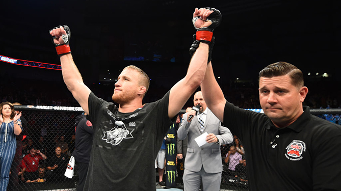 LINCOLN, NE - AUGUST 25: <a href='../fighter/Justin-Gaethje'>Justin Gaethje</a> celebrates after his knockout victory over <a href='../fighter/James-Vick'>James Vick</a> in their lightweight fight during the <a href='../event/UFC-Silva-vs-Irvin'>UFC Fight Night </a>event at Pinnacle Bank Arena on August 25, 2018 in Lincoln, Nebraska. (Photo by Josh Hedges/Zuffa LLC/Zuffa LLC via Getty Images)“ align=“center“/>From top to bottom UFC Fight Night Lincoln did not disappoint, lighting up the Pinnacle Bank Arena with incredible knock outs, beautiful submissions and down to the wire contests.<p><em><strong>These are the UFC Fight Night Lincoln Talking Points.</strong></em></p><p><strong>What’s next for Justin Gaethje?</strong></p><p>With the trash talk heating up and the anticipation rising, we knew the main event between Justin Gaethje and James Vick was going to be good. But oh my goodness. The entire arena lost its collective mind when Gaethje hit Vick with a devastating overhand right that sent Vick crumbling to the canvas unconscious less than a minute and half into the fight.</p><p>And much to the delight of the MMA world and to the crowd in Lincoln, “The Highlight” followed-up his jaw dropping performance with equally captivating back-flips.</p><p>So what’s next for the man who perfectly lives up to his nickname?</p><p>The lightweight division is probably the deepest division in the UFC with big name after big name stacked all the way through the top 10. The division will have a little clarity after UFC 229 when <a href=