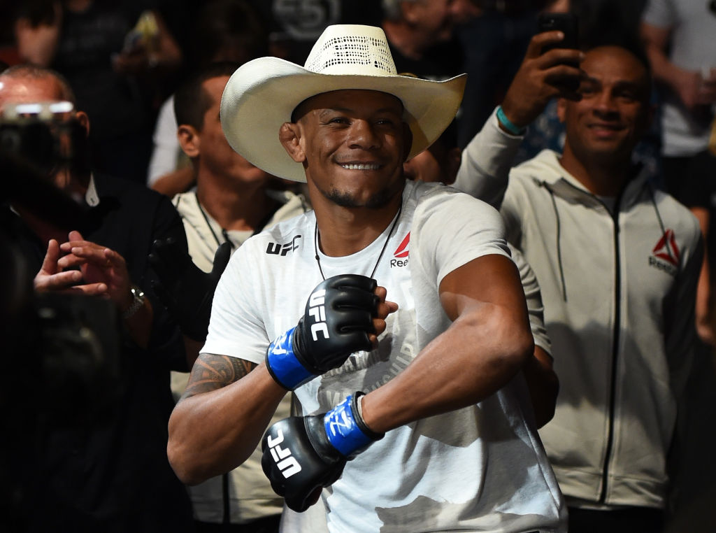 GLENDALE, AZ - APRIL 14: <a href='../fighter/alex-oliveira'>Alex Oliveira</a> of Brazil prepares to enter the Octagon before facing <a href='../fighter/Carlos-Condit'>Carlos Condit</a> in their welterweight fight during the <a href='../event/UFC-Silva-vs-Irvin'>UFC Fight Night </a>event at the Gila Rivera Arena on April 14, 2018 in Glendale, Arizona. (Photo by Josh Hedges/Zuffa LLC)“ align=“middle“/><br />As it turns out, Alex Oliveira shares more than just a nickname with <a href=