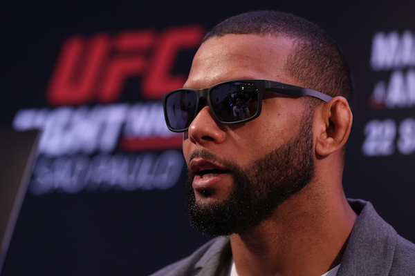 SAO PAULO, BRAZIL - SEPTEMBER 20: UFC men's light heavyweigh contender Thiago Santos of Brazil interacts with media during the UFC Fight Night ultimate media day at Pestana Hotel on September 20, 2018 in Sao Paulo, Brazil. (Photo by Buda Mendes/Zuffa LLC via Getty Images)