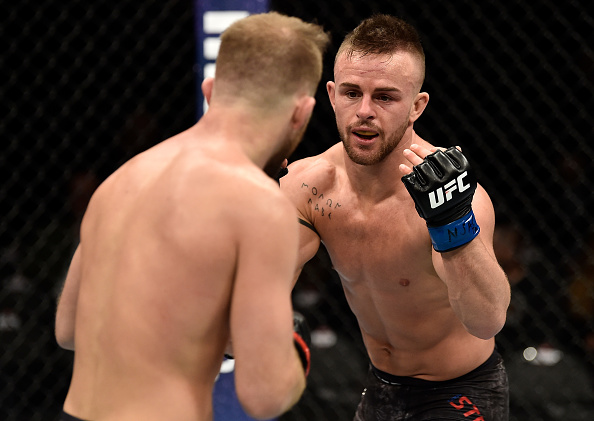 LAS VEGAS, NV - MARCH 03: (R-L) <a href='../fighter/Cody-Stamann'>Cody Stamann</a> taunts <a href='../fighter/Bryan-Caraway'>Bryan Caraway</a> in their bantamweight bout during the UFC 222 event inside T-Mobile Arena on March 3, 2018 in Las Vegas, Nevada. (Photo by Jeff Bottari/Zuffa LLC/Zuffa LLC via Getty Images)“ align=“center“/><br />After three UFC fights, all on numbered Pay-Per-View cards, Cody Stamann could be getting used to this as he prepares for number four on Saturday’s UFC 228 card in Dallas.<p>“I’m not complaining,” laughed Stamann, who faces <a href=