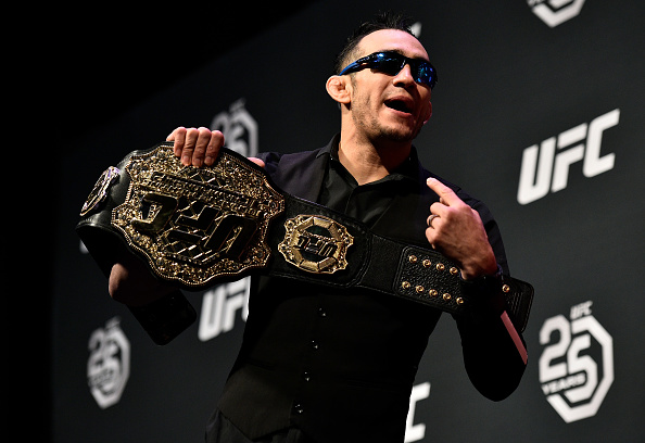 BOSTON, MA - JANUARY 19: <a href='../fighter/Tony-Ferguson'>Tony Ferguson</a> taunts <a href='../fighter/Khabib-Nurmagomedov'>Khabib Nurmagomedov</a> during the UFC press conference at TD Garden on January 19, 2018 in Boston, Massachusetts. (Photo by Brandon Magnus/Zuffa LLC/Zuffa LLC via Getty Images)“ align=“center“/><br />On October 6 in Las Vegas, former interim UFC lightweight champion Tony Ferguson begins his road back to the belt when he faces another former champ, <a href=