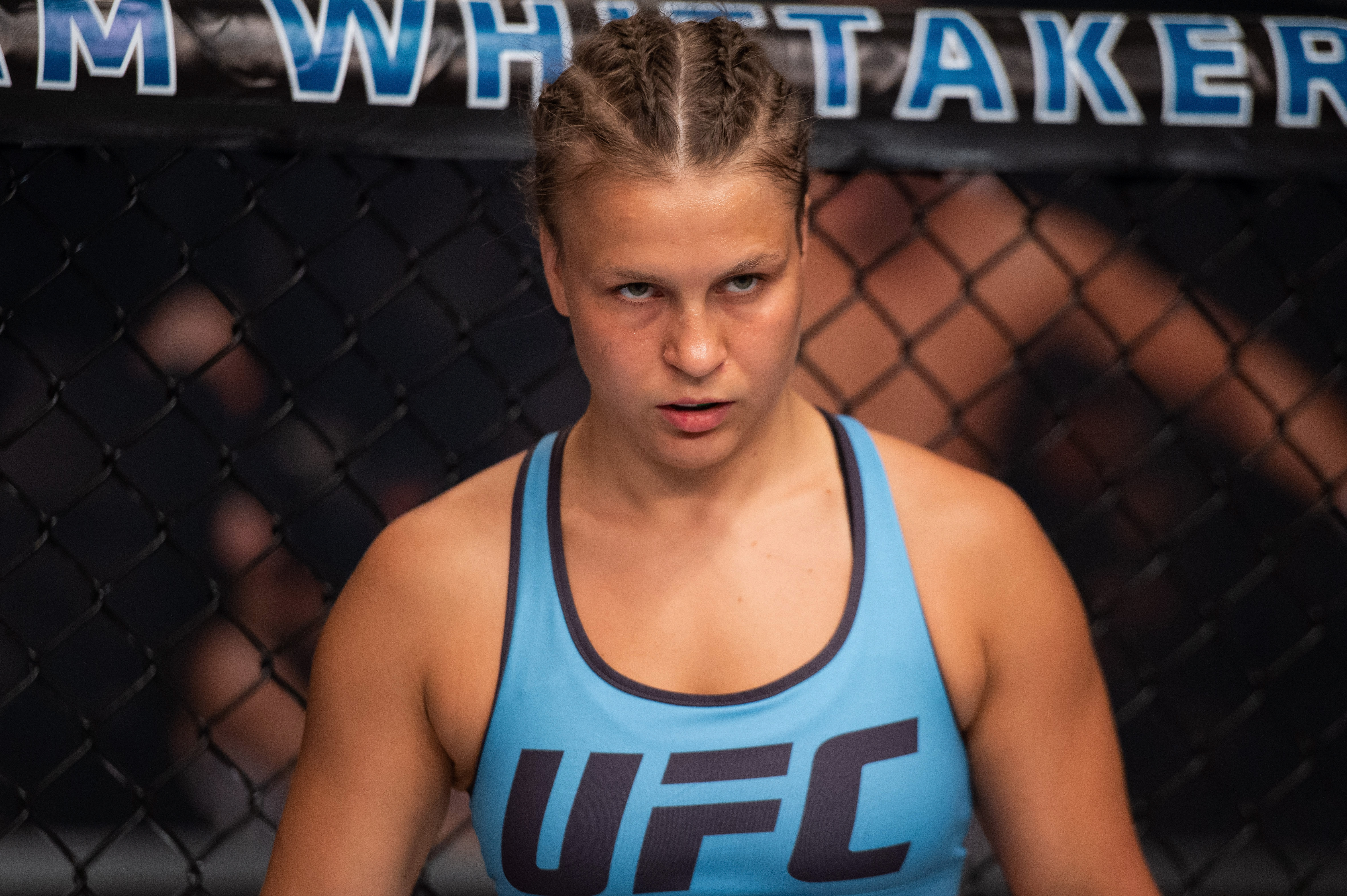 LAS VEGAS, NV - JULY 19: Julija Stoliarenko of Lithuania waits in her corner during the filming of <a href='../event/Ultimate-Fighter-Team-Serra-vs-Team-Hughes-Finale'><a href='../event/The-Ultimate-Fighter-Team-US-vs-Team-UK-FINALE'><a href='../event/The-Ultimate-Fighter-Heavyweights-FINALE'>The Ultimate Fighter:</a></a></a> Heavy Hitters on JULY 19, 2018 in Las Vegas, Nevada. (Photo by Chris Unger/Zuffa LLC via Getty Images)“ align=“center“/>The fourth fight of The Ultimate Fighter: Heavy Hitters was definitely the most action packed, back and forth affair of the season.</div><p class=