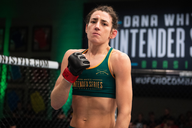 UFC Strawweight Marina Rodriguez celebrates her victory in Dana White's Tuesday Night Contender Series Brazil.