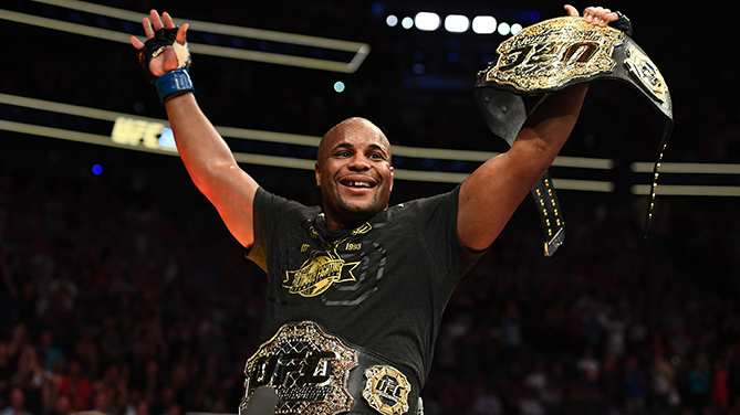 Daniel Cormier celebrates his victory over Stipe Miocic in their UFC heavyweight championship fight at UFC 226 on July 7, 2018 in Las Vegas, NV. (Photo by Josh Hedges/Zuffa LLC)