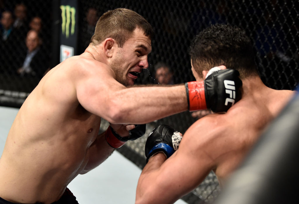 BOSTON, MA - JANUARY 20: (L-R) <a href='../fighter/Gian-Villante'>Gian Villante</a> punches <a href='../fighter/Francimar-Barroso'>Francimar Barroso</a> of Brazil in their light heavyweight bout during the UFC 220 event at TD Garden on January 20, 2018 in Boston, Massachusetts. (Photo by Jeff Bottari/Zuffa LLC/Zuffa LLC via Getty Images)“ align=“center“/><p><strong>GIAN VILLANTE VS. <a href=