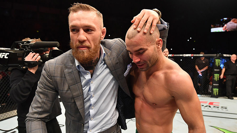 BELFAST, NORTHERN IRELAND - NOVEMBER 19: (L-R) <a href='../fighter/Artem-Lobov'>Artem Lobov</a> of Russia celebrates with teammate and UFC champion <a href='../fighter/Conor-McGregor'>Conor McGregor</a> after his featherweight bout against <a href='../fighter/teruto-ishihara'>Teruto Ishihara</a> during the <a href='../event/UFC-Silva-vs-Irvin'>UFC Fight Night </a>at the SSE Arena on November 19, 2016 in Belfast, Northern Ireland. Lobov defeated Ishihara by unanimous-decision. (Photo by Brandon Magnus/Zuffa LLC/Zuffa LLC via Getty Images)“ align=“center“/><br />To many observers, Saturday’s highly anticipated UFC 229 main event between lightweight champion <a href=