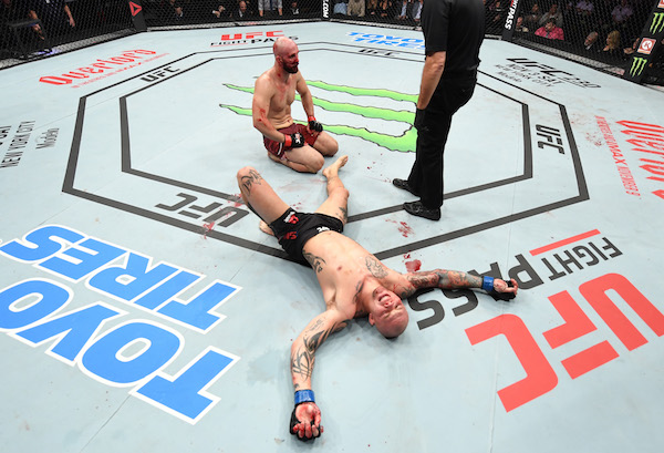 MONCTON, NB - OCTOBER 27: Anthony Smith celebrates after his submission victory over Volkan Oezdemir of Switzerland in their light heavyweight bout during the UFC Fight Night event inside Avenir Centre on October 27, 2018 in Moncton, New Brunswick, Canada. (Photo by Jeff Bottari/Zuffa LLC via Getty Images)