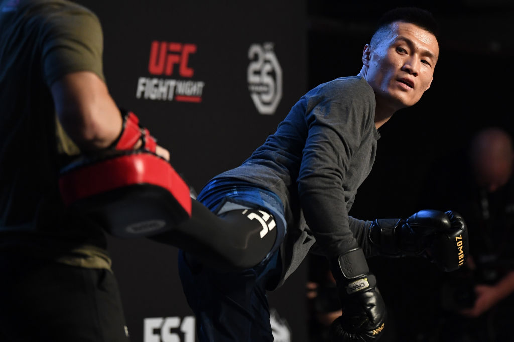 DENVER, CO - NOVEMBER 07: <a href='../fighter/Chan-Sung-Jung'>Chan Sung Jung</a> of South Korea holds an open workout for fans and media on November 7, 2018 in Denver, Colorado. (Photo by Josh Hedges/Zuffa LLC/Zuffa LLC via Getty Images)“ align=“center“/>As Chan Sung Jung watched his protégé, <a href=