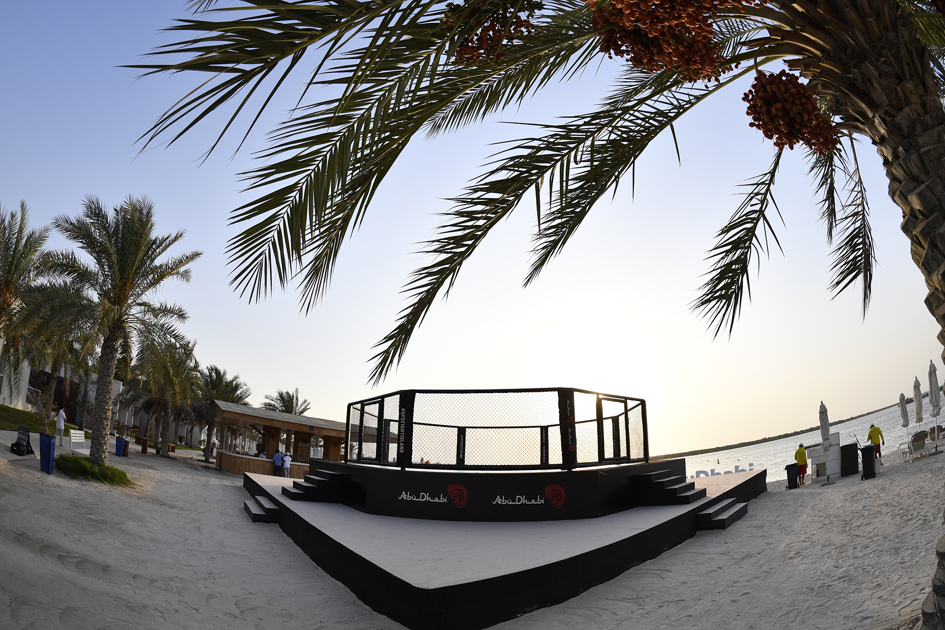 A general view of the Octagon at Yas Beach ahead of the UFC Fight Island series of events on July 09, 2020 in Abu Dhabi, United Arab Emirates. (Photo by Jeff Bottari/Zuffa LLC)