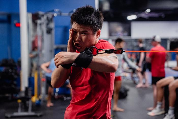 Zhang Weili trains at Fight Ready MMA in Scottsdale, Arizona on October 4, 2021. (Photo by Zac Pacleb)
